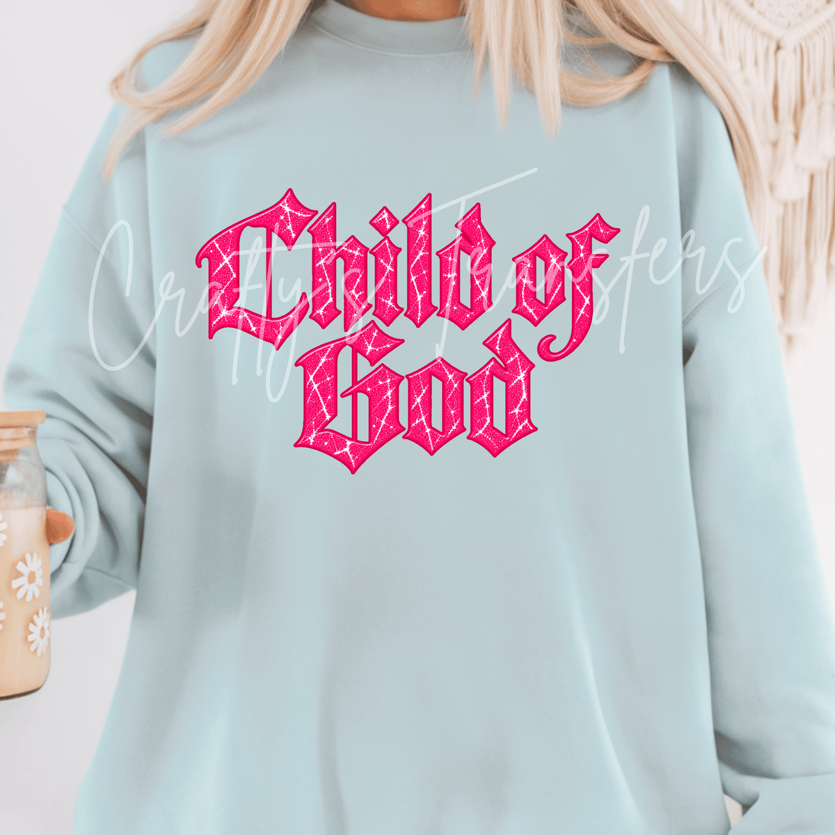 Child of God DTF Transfer – Hot Pink Sparkle Gothic Christian Graphic – Ready to Press DTF
