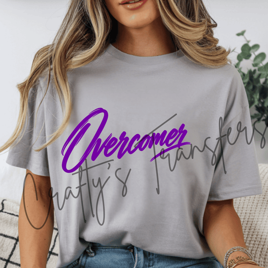Overcomer DTF Transfer – Inspirational Script Word Graphic – Multiple Colors – Ready to Press DTF