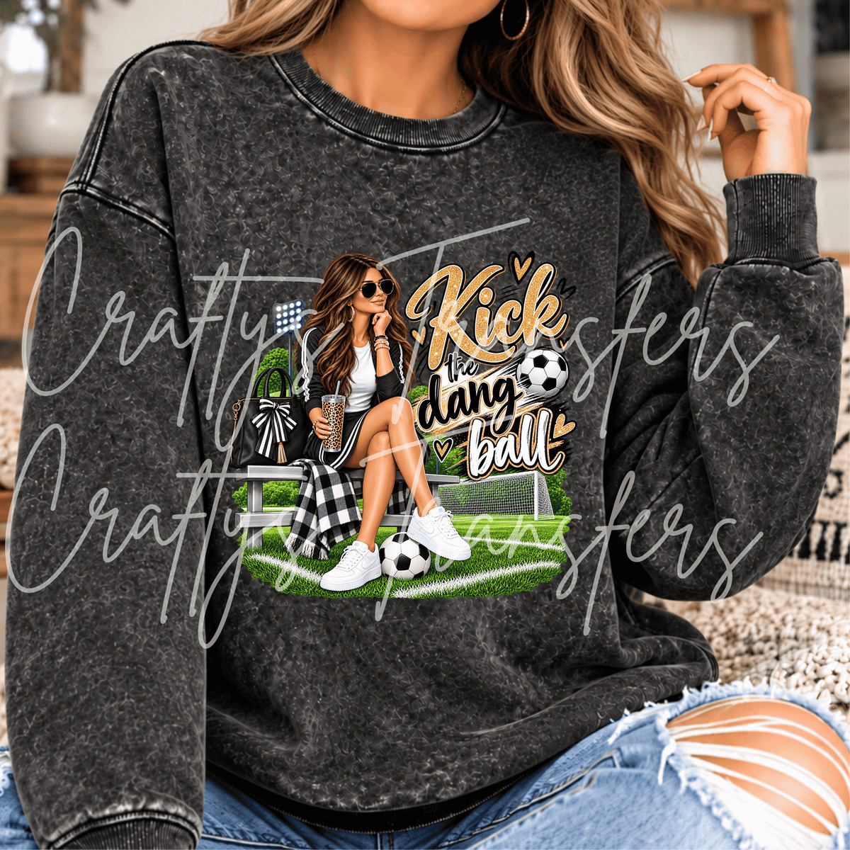 Kick the Dang Ball Soccer DTF Transfer – Soccer Mom Glam Girl Graphic – Ready to Press DTF