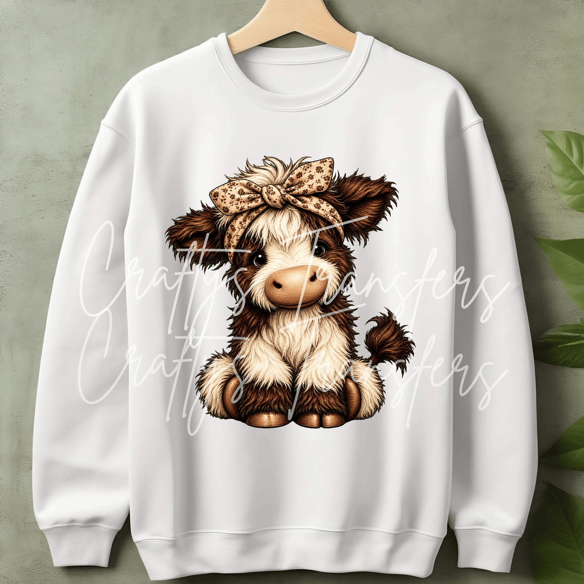 Cute Cow DTF Transfer – Brown & White Calf with Floral Bow – Farmhouse Ready to Press DTF