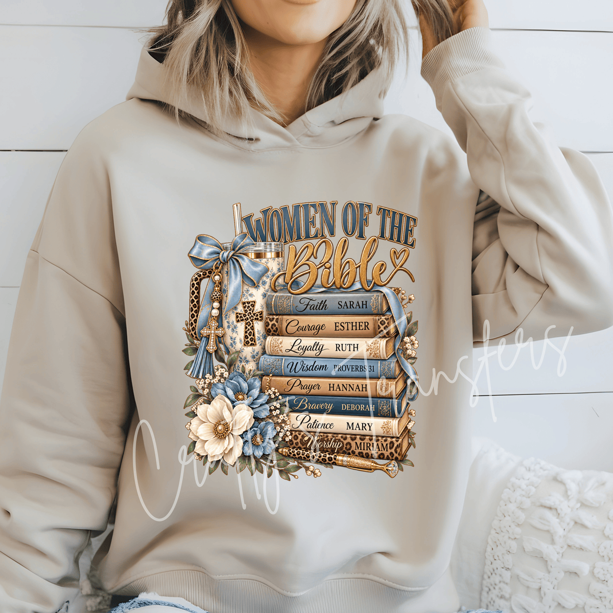 Women of the Bible DTF Transfer – Christian Faith Books Blue Floral Leopard Print Graphic