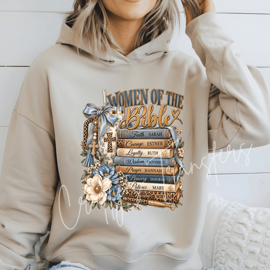 Women of the Bible DTF Transfer – Christian Faith Books Blue Floral Leopard Print Graphic