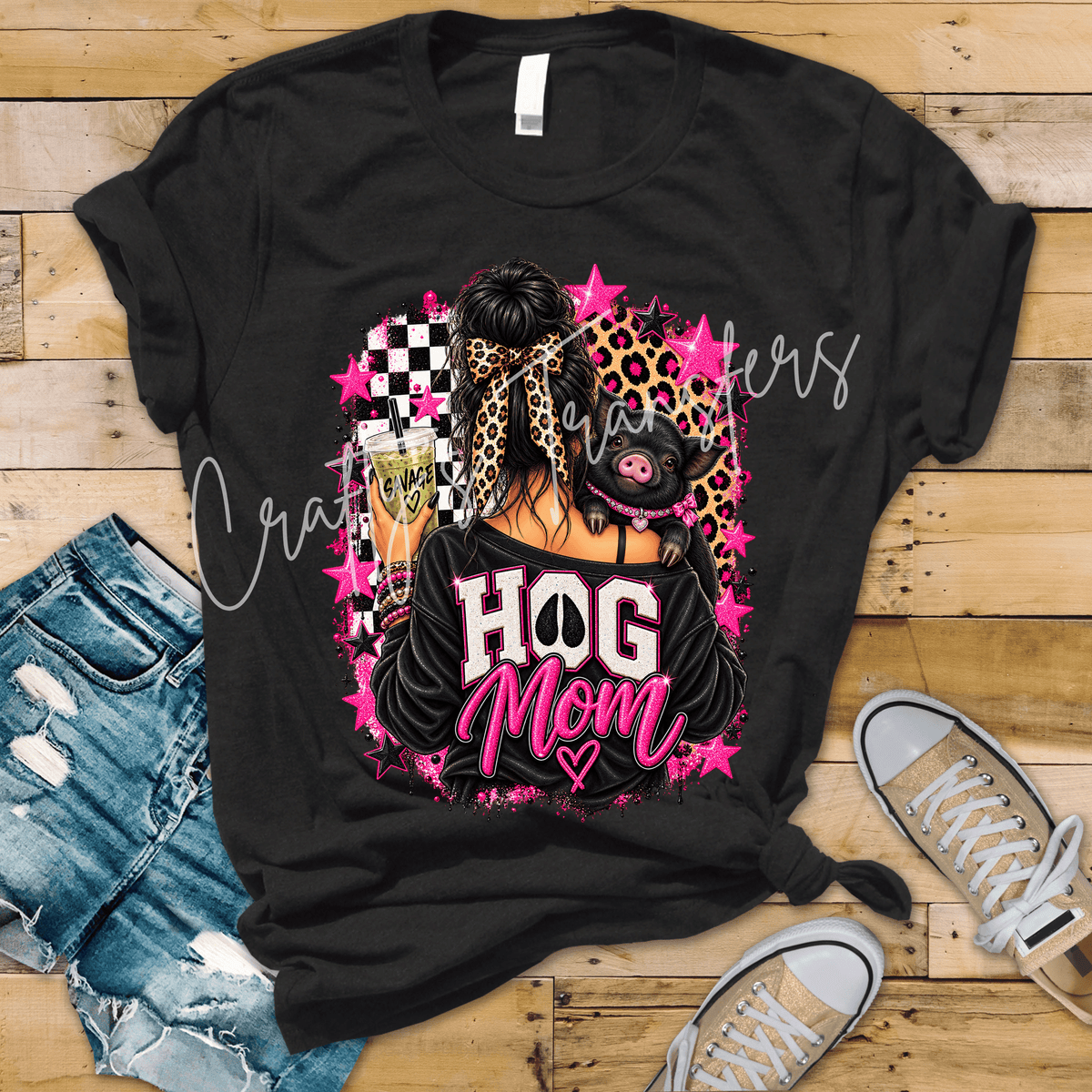 Hog Mom DTF Transfer – Pink Leopard Print Pig Lover Girl Graphic