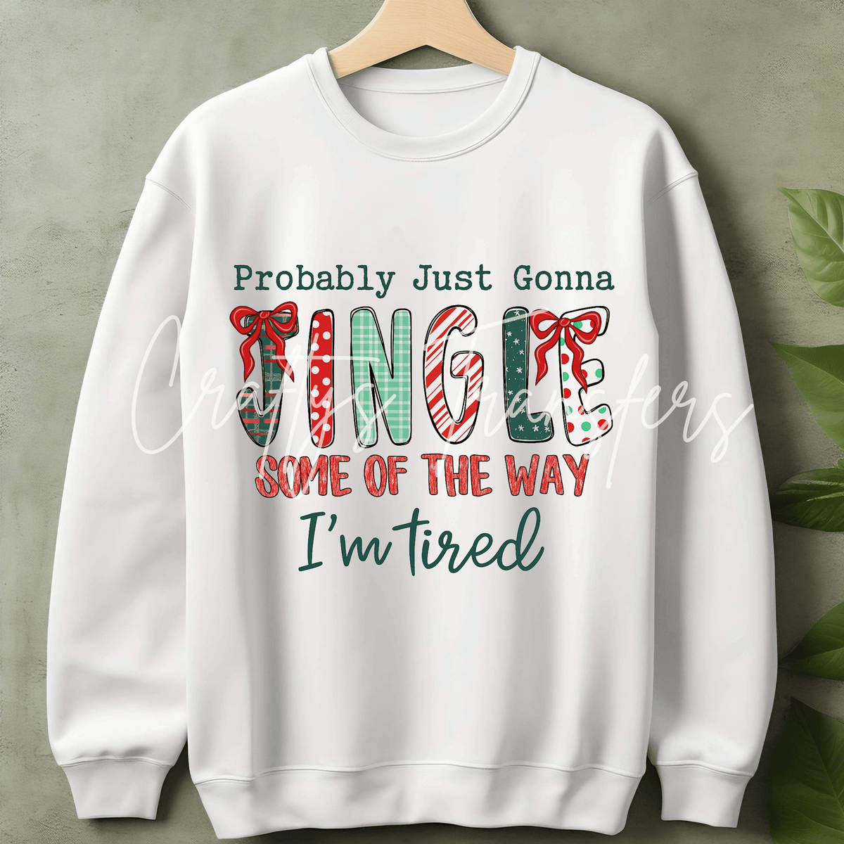 Funny Christmas Jingle DTF Transfer – Red & Green Patchwork Holiday Typography Graphic