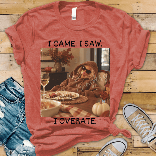Funny Thanksgiving DTF Transfer – Exhausted Blonde Girl After Dinner Fall Holiday Humor Graphic