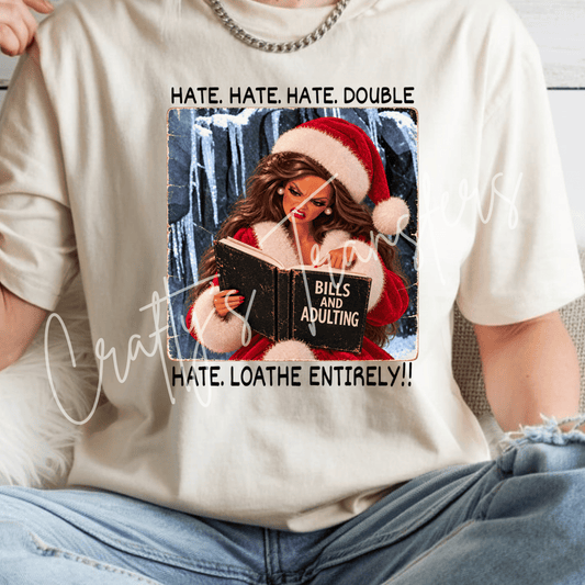 Funny Christmas Adulting DTF Transfer – Annoyed Santa Girl Winter Humor Graphic | 3 Girl Options