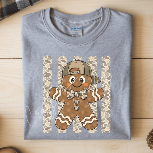 Christmas Gingerbread Cookie DTF Transfer – Boy & Girl Gingerbread with Camo or Leopard Print