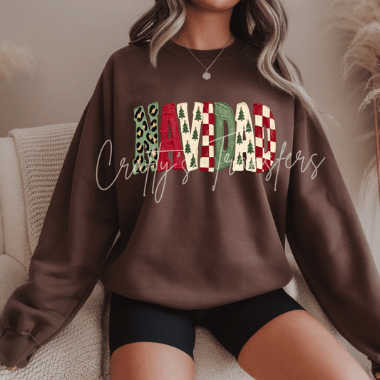 Navidad Christmas DTF Transfer – Leopard Print & Red Green Holiday Lettering Graphic