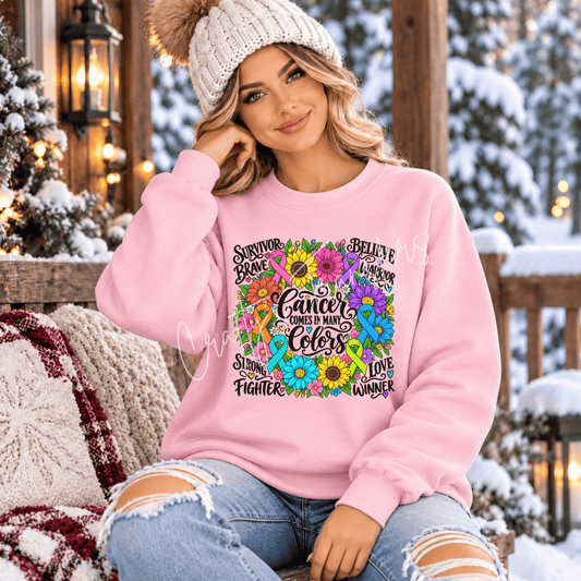 Cancer Survivor DTF Transfer – Multicolor Awareness Ribbon Floral Graphic – Ready to Press DTF