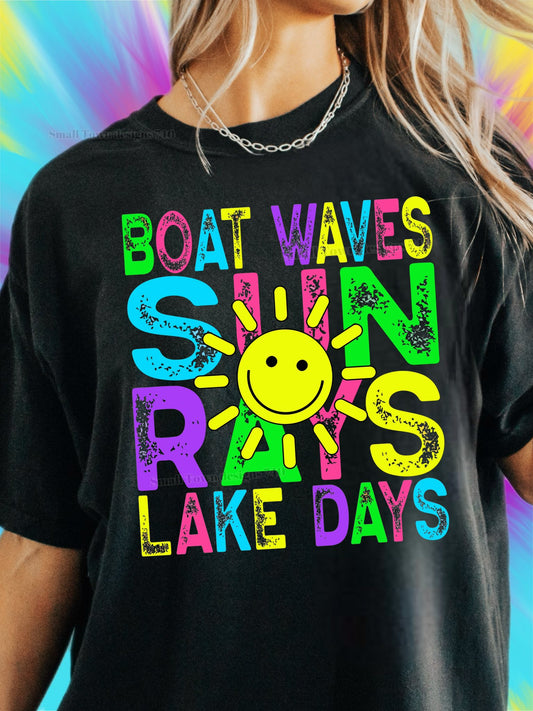 Boat Waves Sun Rays Lake Days DTF Transfer