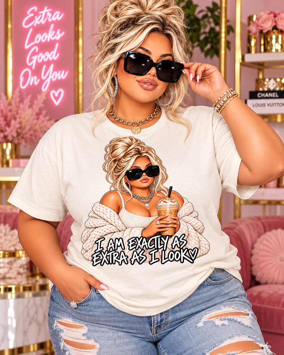 Plus Size Extra Girl DTF Transfer – I Am Exactly As Extra As I Look Coffee Girl Design