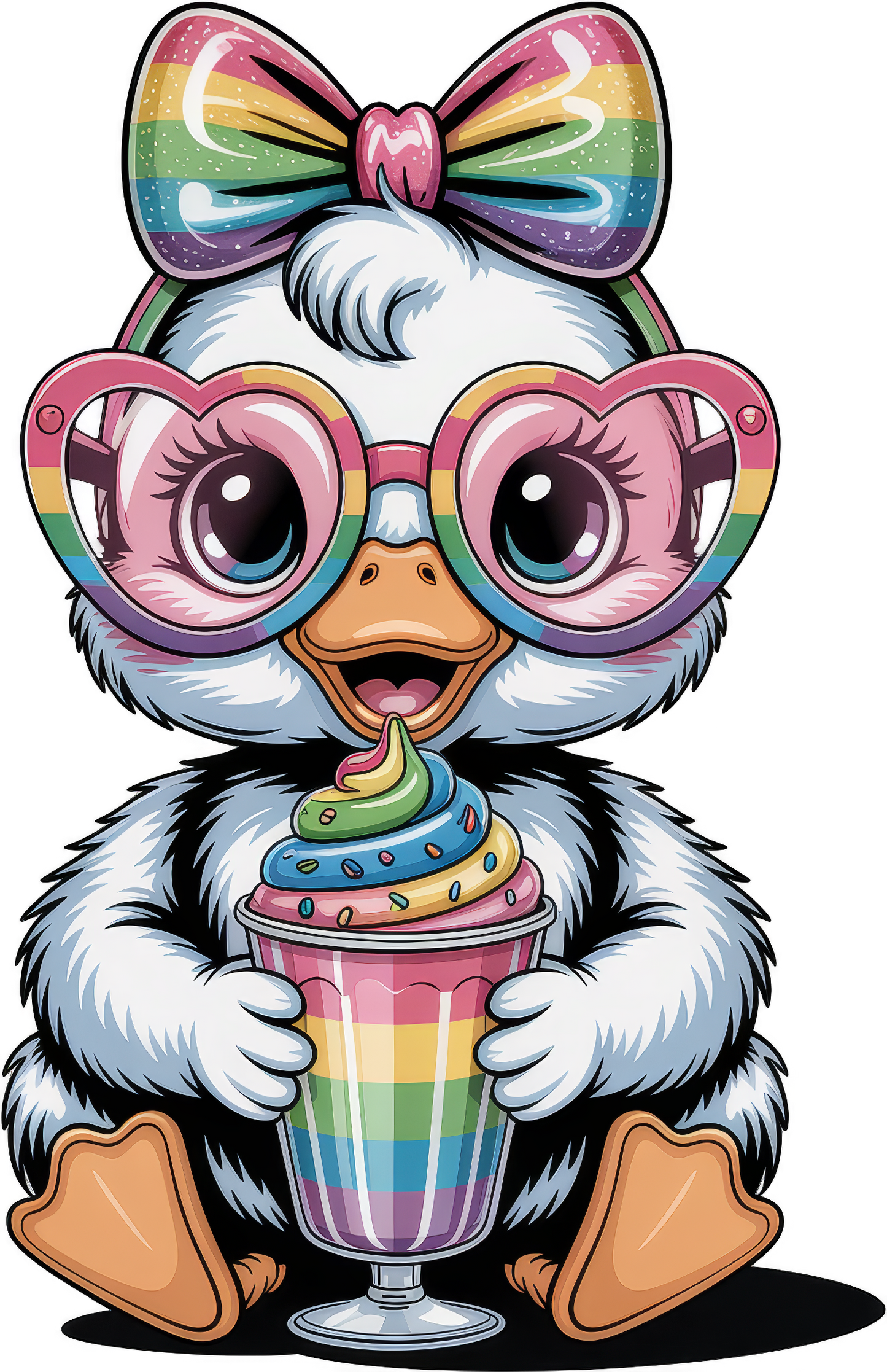 Cute Duck in glasses with rainbow bow