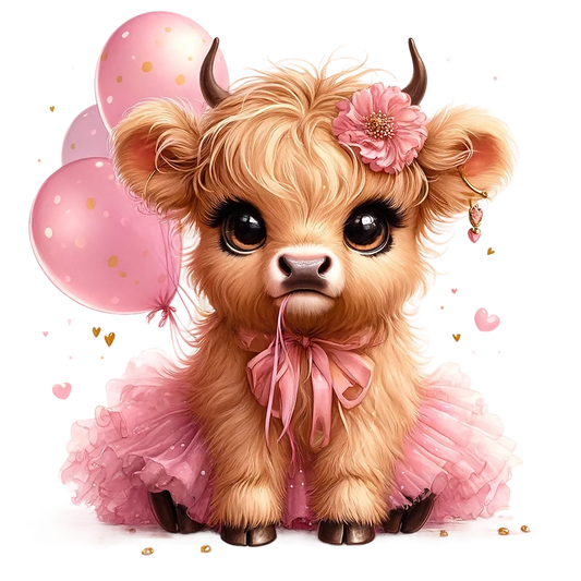 Highland Cow Tutu Pink with Balloons