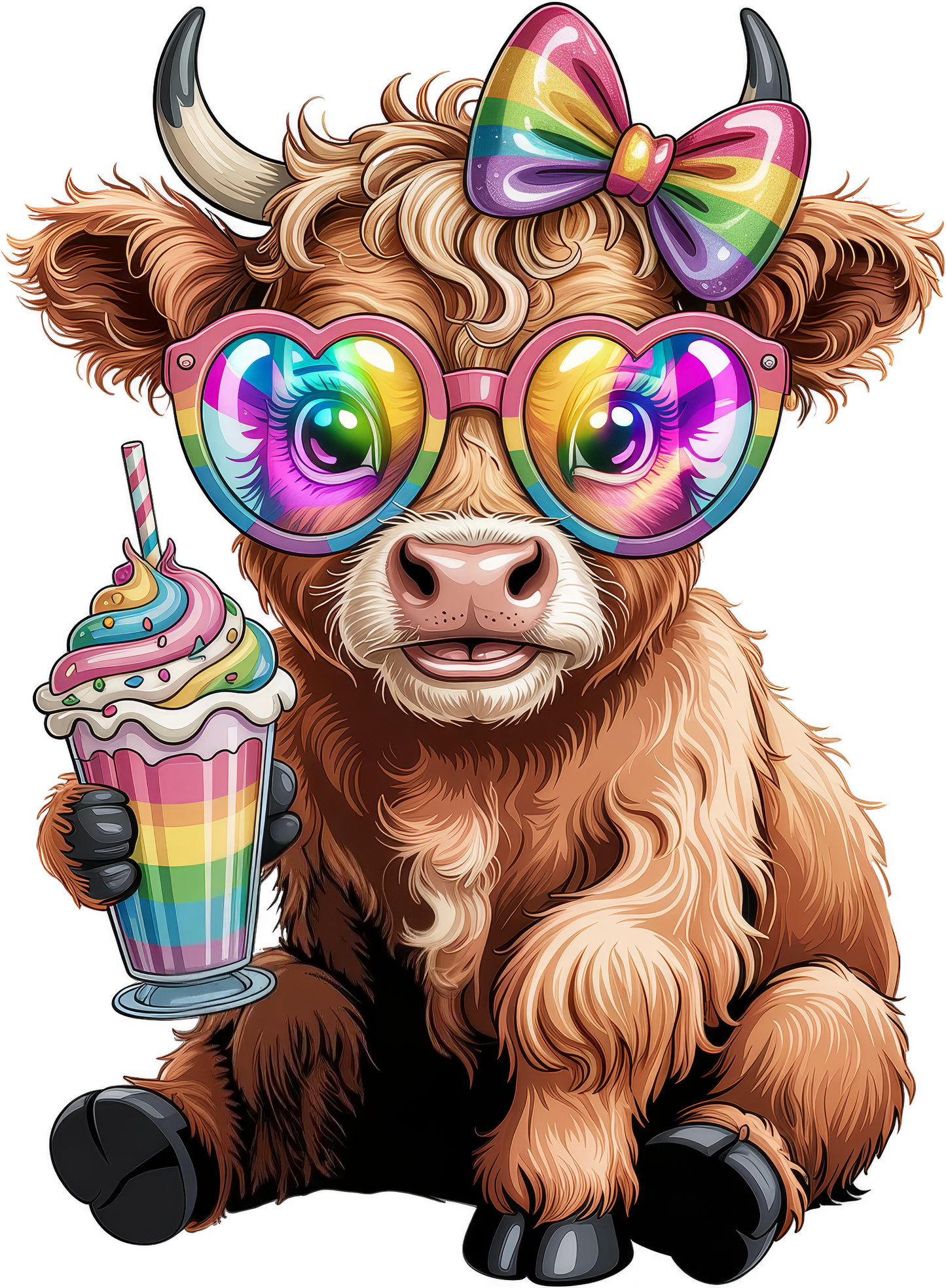 Highland Cow Rainbow Bow and Glasses