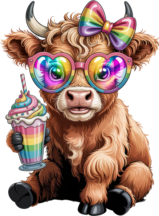 Highland Cow Rainbow Bow and Glasses
