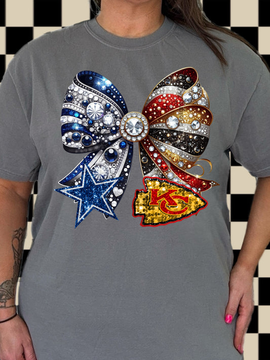 House Divided Bling Bow - Cowboys and Chiefs