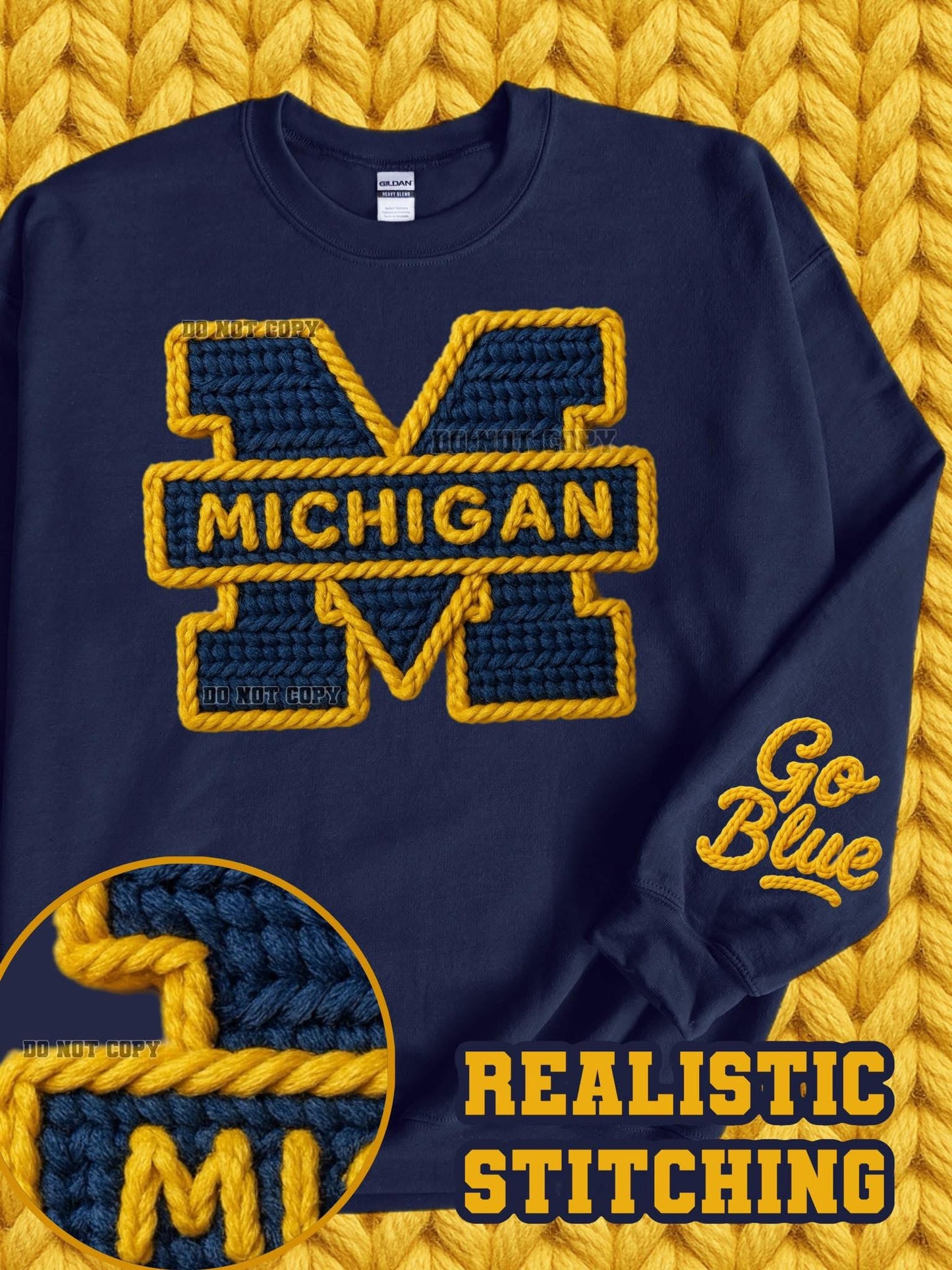 Michigan Go Blue Faux Yarn Style