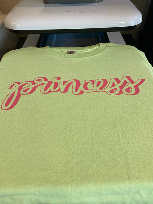 Youth Small - Pink Princess on Mint Green Tee