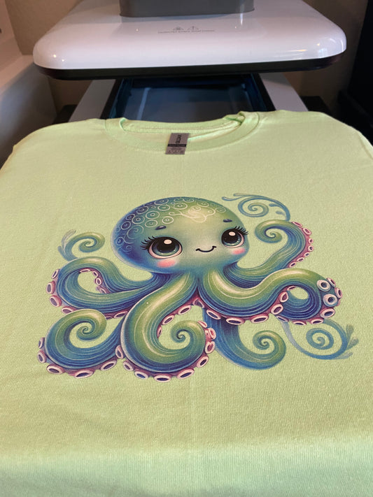 Youth Small - Octopus on Mint Green Tee