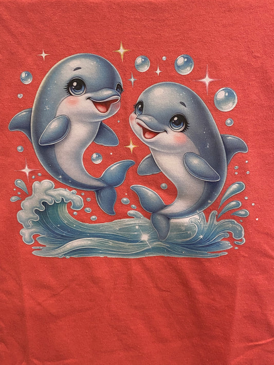 Youth Small - Dolphins on Salmon Colored Tee