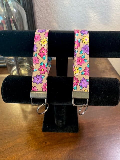Handmade Cotton Key Fob Wristlets - Fun Flowers