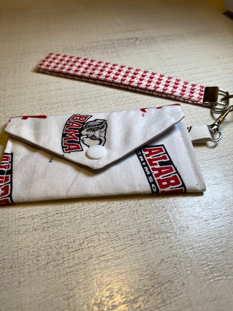 Alabama Key Fob Wristlets & Card Holder - White with Houndstooth wristlet