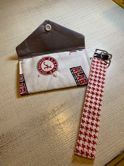 Alabama Key Fob Wristlets & Card Holder - White with Houndstooth wristlet