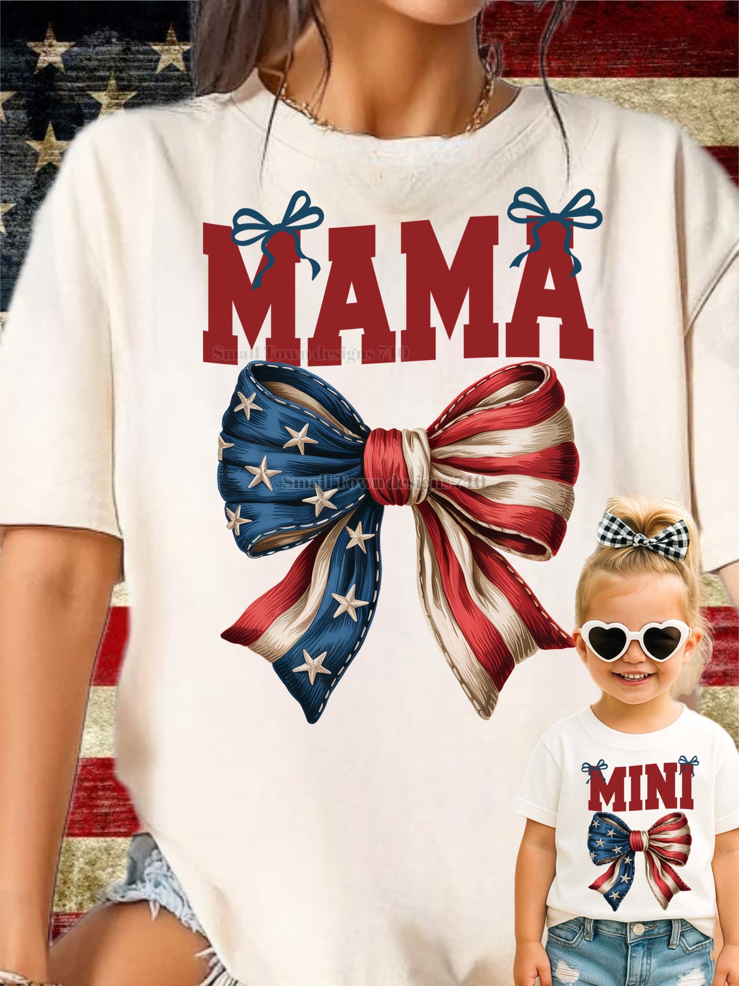 Flag Bow - Mamaw | Nana | Wifey | Mama | Bonus Mama | Mimi | Gigi | Nanny | Honey | Lolli | NYNY | Marines