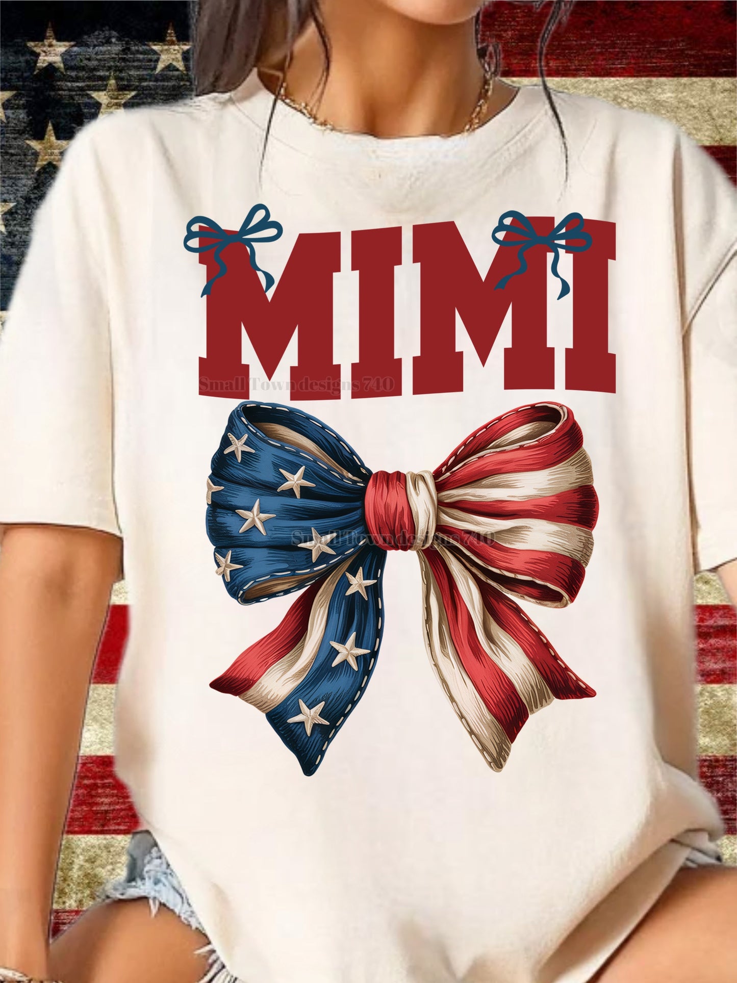 Flag Bow - Mamaw | Nana | Wifey | Mama | Bonus Mama | Mimi | Gigi | Nanny | Honey | Lolli | NYNY | Marines