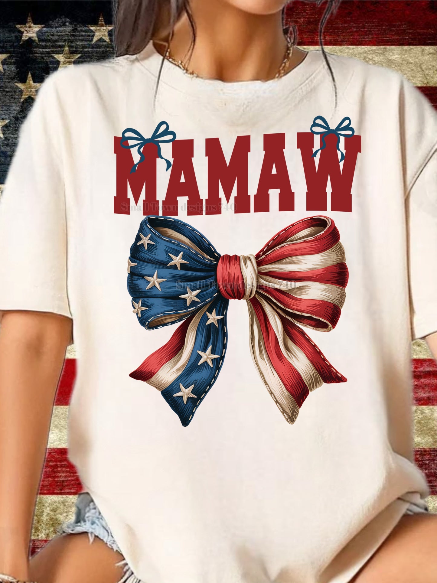 Flag Bow - Mamaw | Nana | Wifey | Mama | Bonus Mama | Mimi | Gigi | Nanny | Honey | Lolli | NYNY | Marines