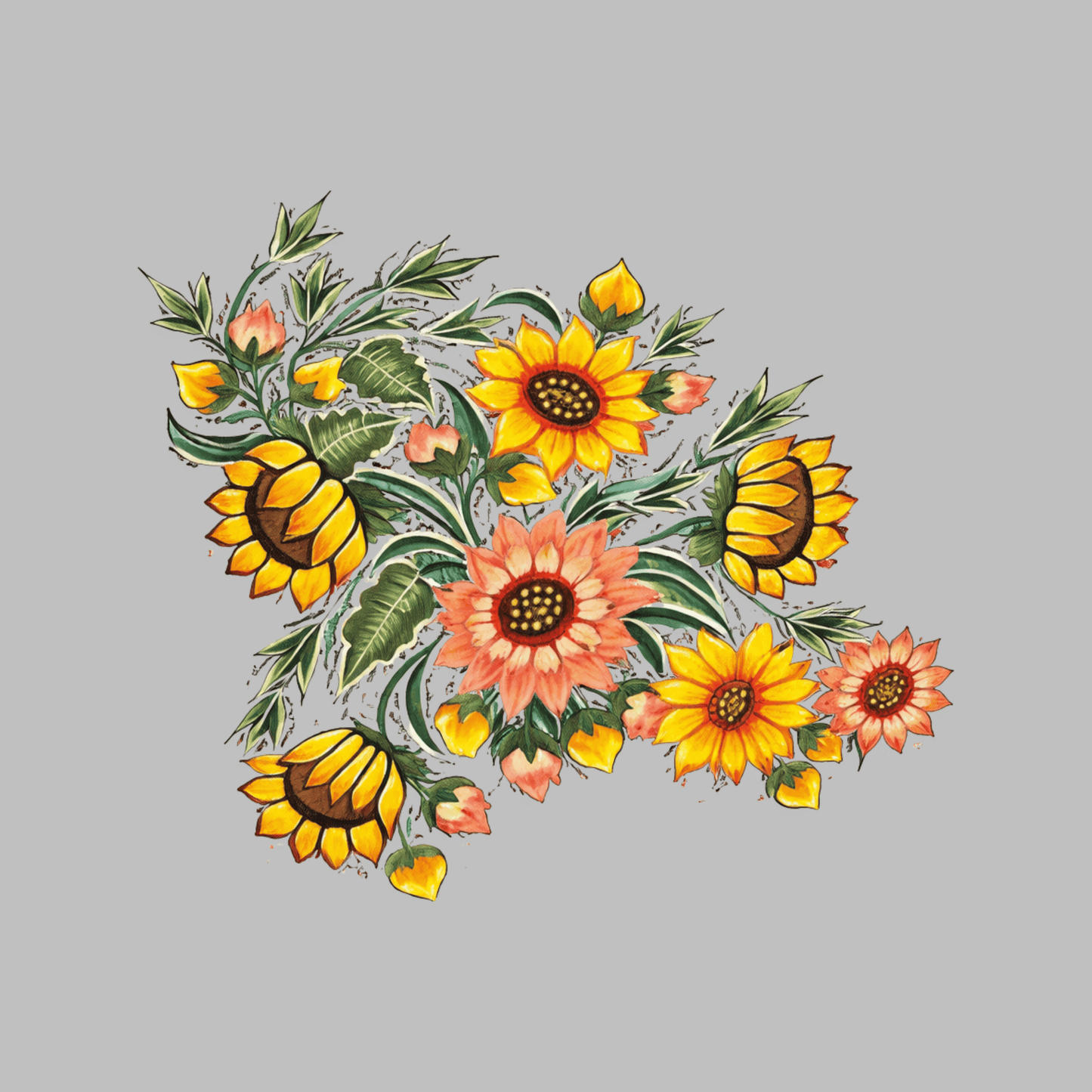 Sunflower & Wildflower Bouquet DTF Transfer – Rustic Floral Heat Press Transfer – Fall Sunflower Shirt Design – Boho Floral Graphic for Apparel
