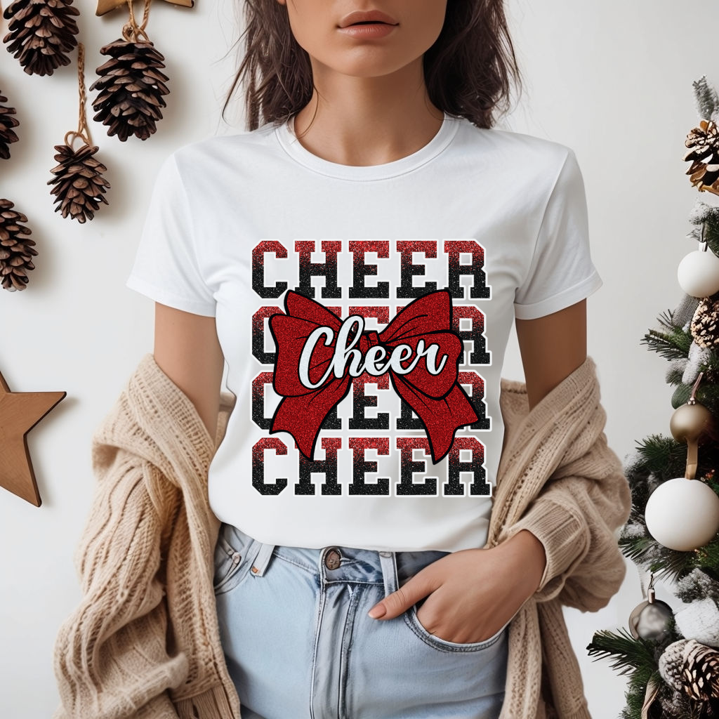 Cheer Stacked Crimson & Black or Blue & Black