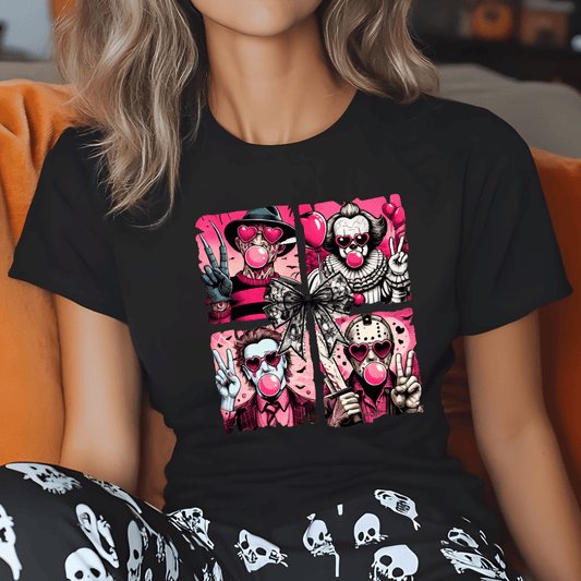 Pink Horror Icons DTF Transfer | Bubblegum Slasher Collage Shirt Transfer | Cute Spooky Halloween Heat Transfer | Ready to Press