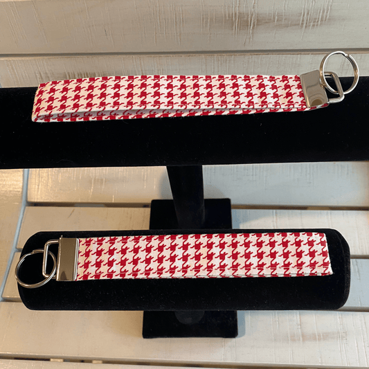 Red & White Houndstooth Keychain Wristlet | Fabric Key Chain Strap | Cute Everyday Key Fob