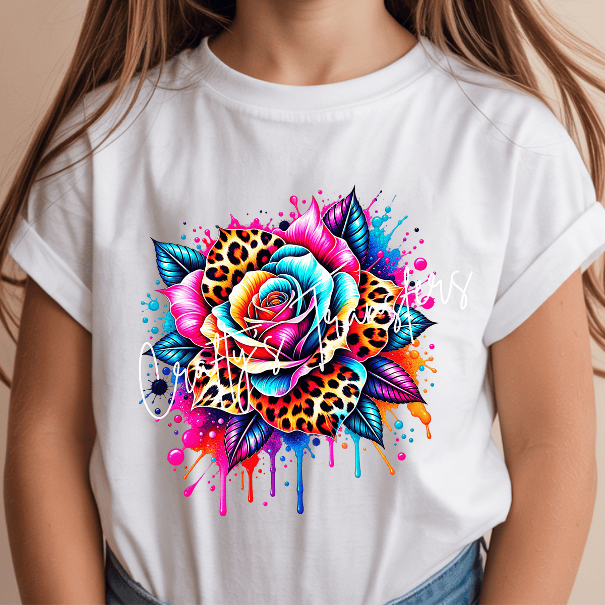 Leopard Rose DTF Transfer | Bright Neon Floral Graphic Shirt Transfer