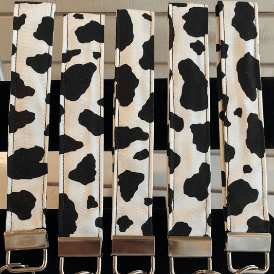 Black & White Cow Print Keychain Wristlet | Fabric Key Chain Strap | Cute Everyday Wristlet