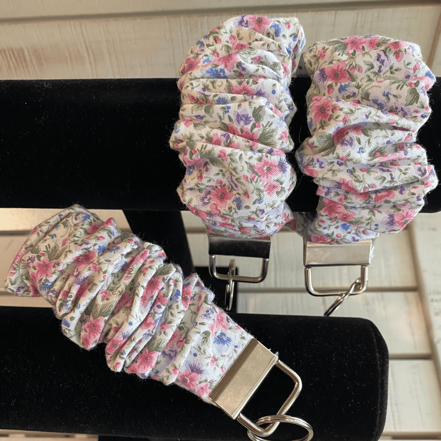 Floral Scrunchie Keychain Wristlet | Pastel Flower Fabric Wrist Key Chain | Cute Everyday Accessory