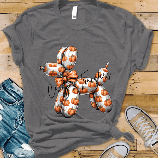 Pumpkin Balloon Dog DTF Transfer | Cute Fall Balloon Animal Heat Transfer | Coquette Autumn Pumpkin Graphic | Boutique Halloween Shirt Transfer
