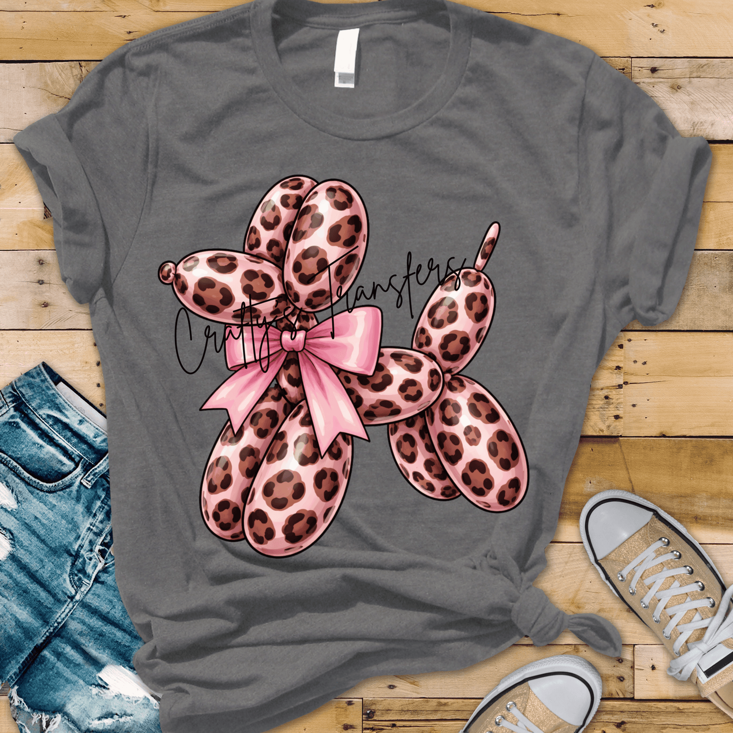 Pink Leopard Balloon Dog DTF Transfer | Coquette Balloon Animal Shirt Transfer | Cute Boutique Heat Transfer | Pink Bow Graphic Tee