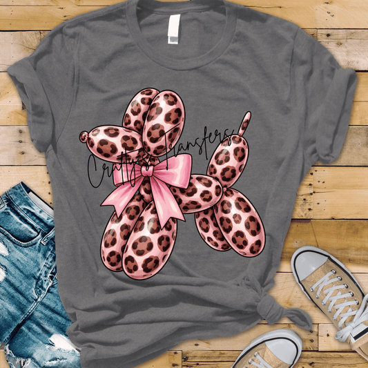 Pink Leopard Balloon Dog DTF Transfer | Coquette Balloon Animal Shirt Transfer | Cute Boutique Heat Transfer | Pink Bow Graphic Tee