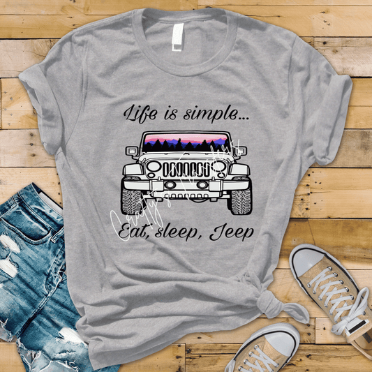 Life Is Simple Eat Sleep Jeep DTF Transfer | Jeep Lifestyle Heat Transfer | Ready to Press DTF Design
