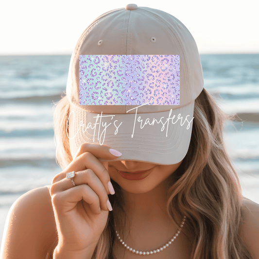 Purple Glitter Leopard Print DTF Hat Transfer – Pastel Animal Print Trucker Hat Transfer