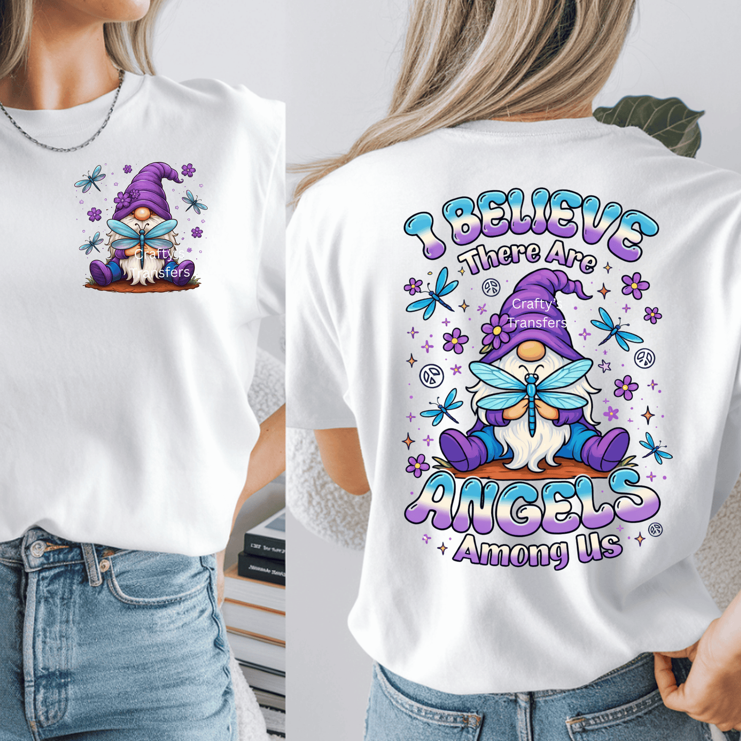 I Believe There Are Angels Among Us DTF Shirt Transfer | Whimsical Gnome Angel Design