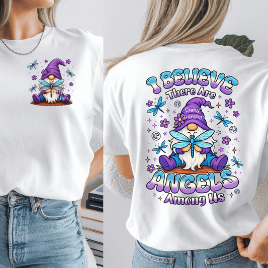 I Believe There Are Angels Among Us DTF Shirt Transfer | Whimsical Gnome Angel Design