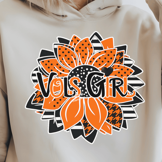 Vols Girl Sunflower DTF Transfer | Tennessee Orange Football Shirt Transfer | Game Day Floral DTF Design
