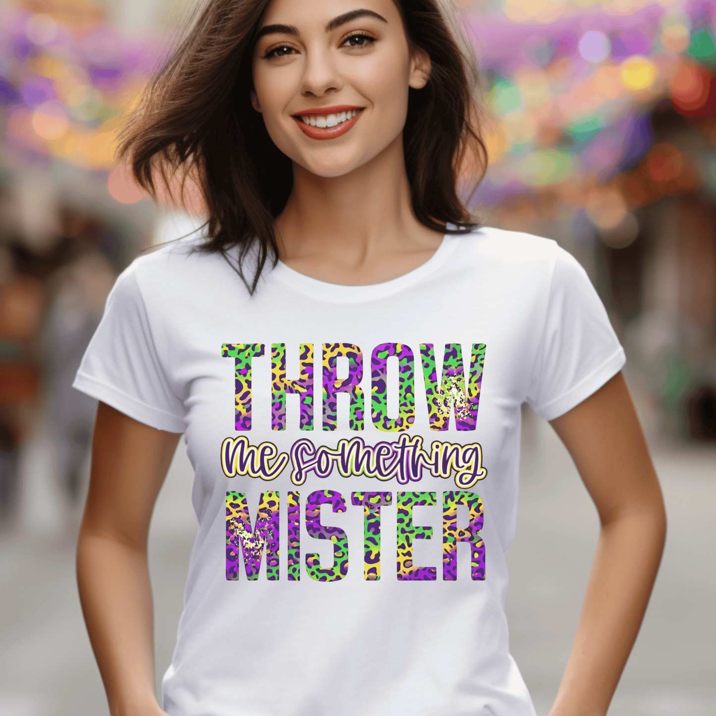 Throw Me Something Mister Mardi Gras DTF Transfer | Purple Green Gold Leopard Carnival Heat Transfer