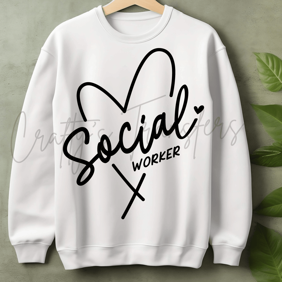 Social Worker Heart DTF Transfer – Minimalist Black Script Social Work Shirt Design – Profession DTF