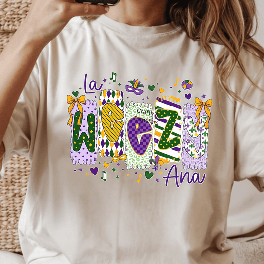 La Weezy Ana Mardi Gras DTF Transfer | Louisiana Mardi Gras Shirt Transfer | Purple Green Gold New Orleans Design