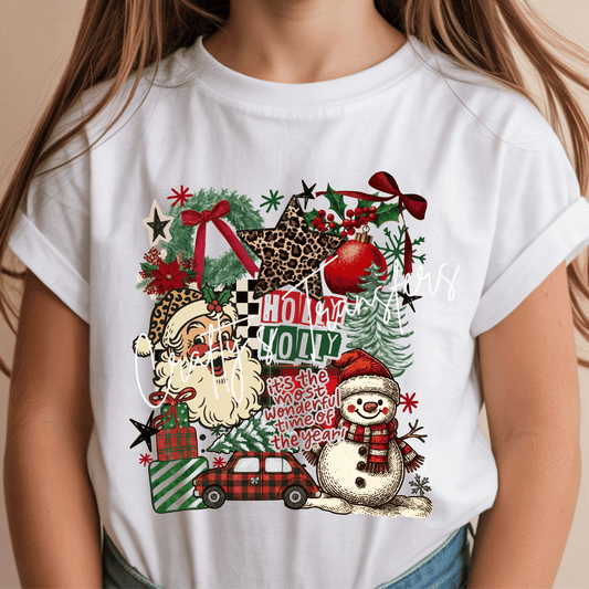 Holly Jolly Christmas DTF Transfer | Retro Santa Snowman Leopard Holiday Shirt Transfer