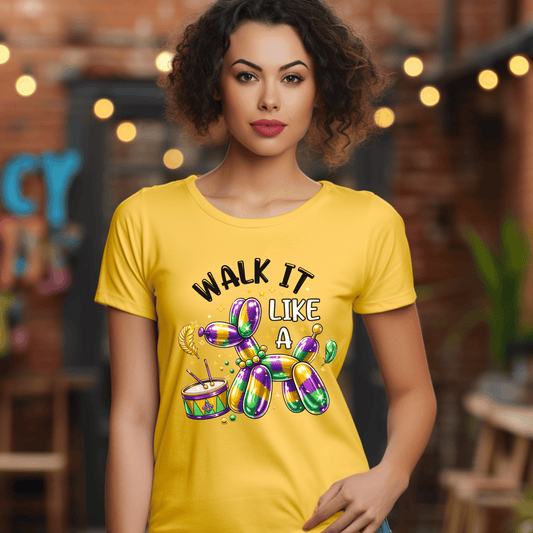 Walk It Like a Dog Mardi Gras DTF Transfer | Balloon Dog Purple Green Gold Carnival Heat Transfer